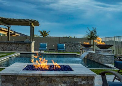 Custom pool with multiple fire pits